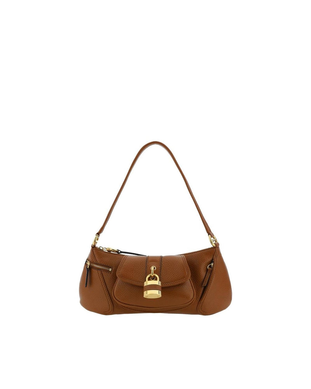 Chloe Edith Leather Shoulder Bag Padlock Detail Women Brown