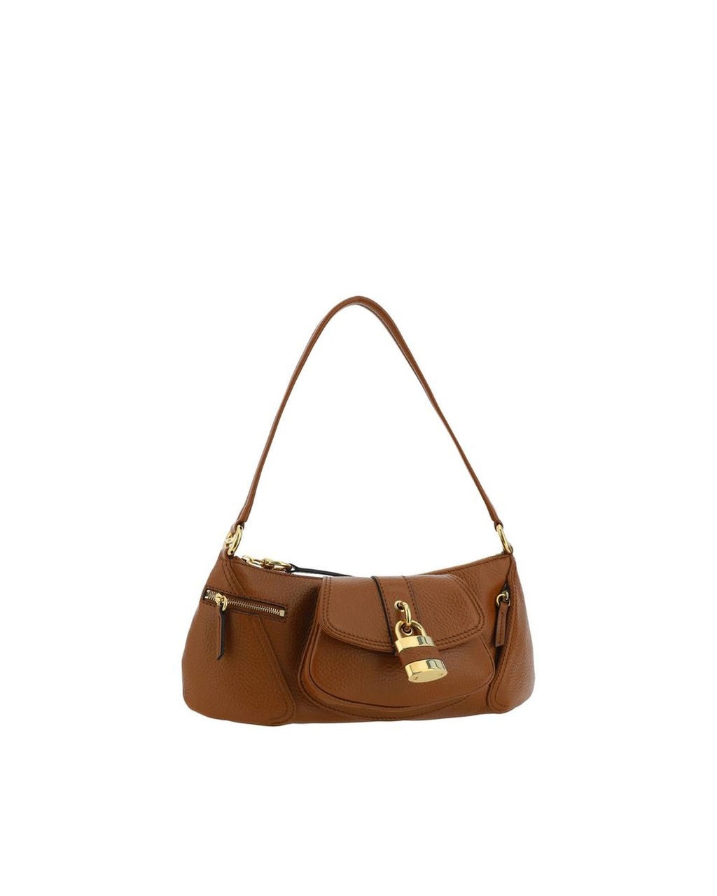 Chloe Edith Leather Shoulder Bag Padlock Detail Women Brown