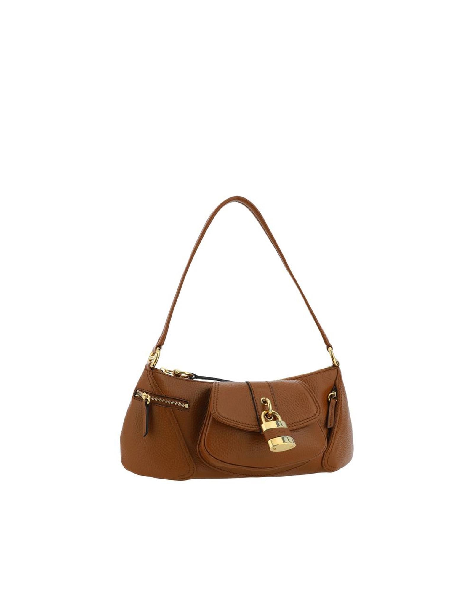 Chloe Edith Leather Shoulder Bag Padlock Detail Women Brown