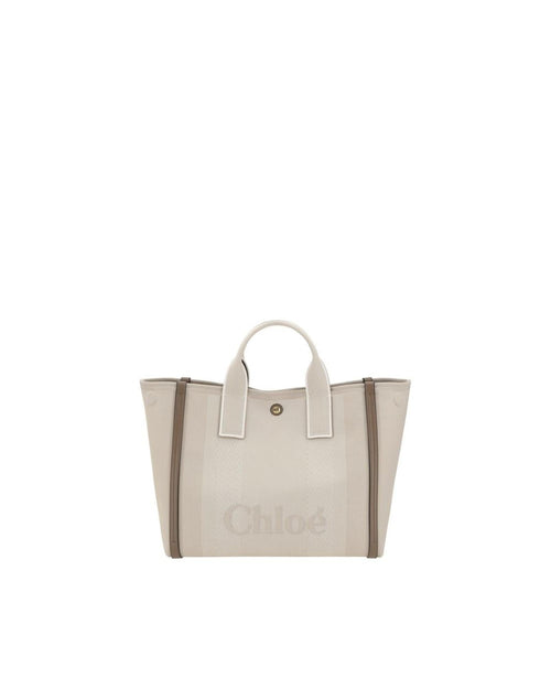 Chloe Woody Tote Bag Medium Canvas Tote Women Beige Handbags