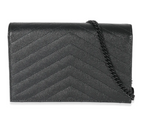 SAINT LAURENT - Black Matelassé Grain De Poudre Cassandre Envelope Chain Wallet