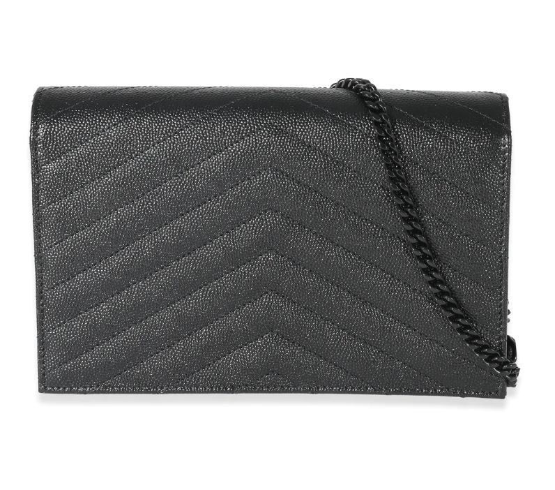 SAINT LAURENT - Black Matelassé Grain De Poudre Cassandre Envelope Chain Wallet