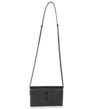 SAINT LAURENT - Black Matelassé Grain De Poudre Cassandre Envelope Chain Wallet