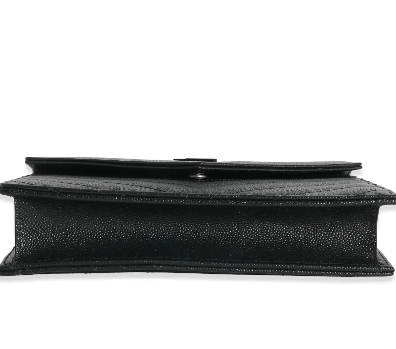 SAINT LAURENT - Black Matelassé Grain De Poudre Cassandre Envelope Chain Wallet