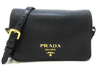 PRADA -  Logo Black Leather Shoulder Bag