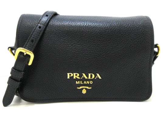PRADA -  Logo Black Leather Shoulder Bag