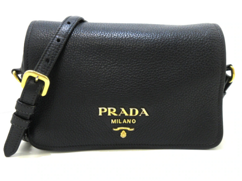 PRADA -  Logo Black Leather Shoulder Bag