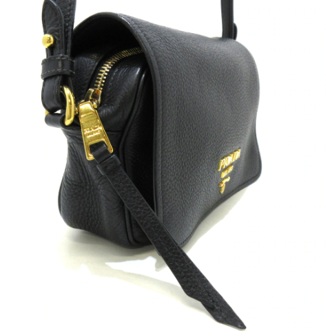 PRADA -  Logo Black Leather Shoulder Bag