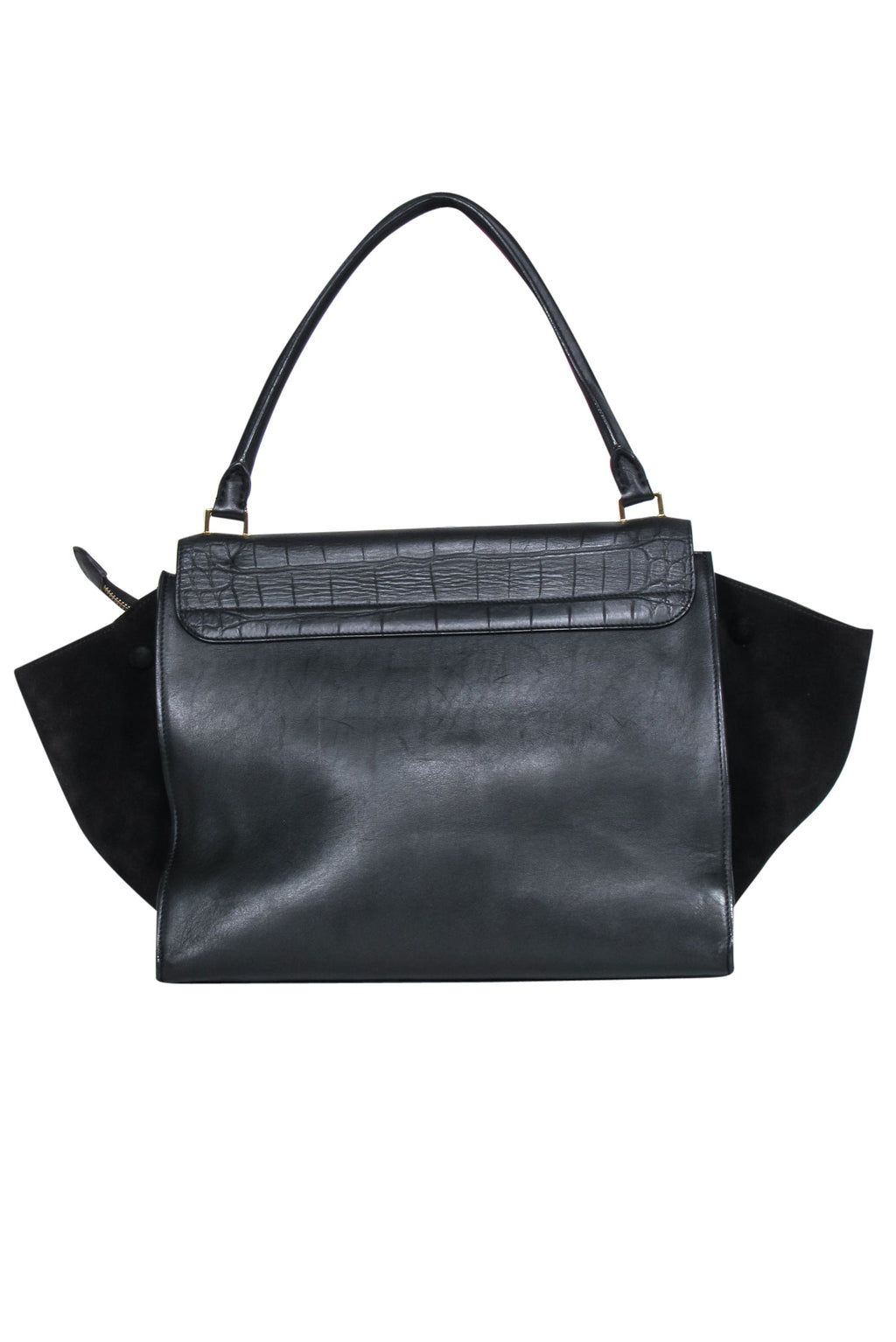 Celine - Black Leather Reptile Embossed Fold-Over Handbag