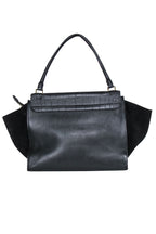 Celine - Black Leather Reptile Embossed Fold-Over Handbag