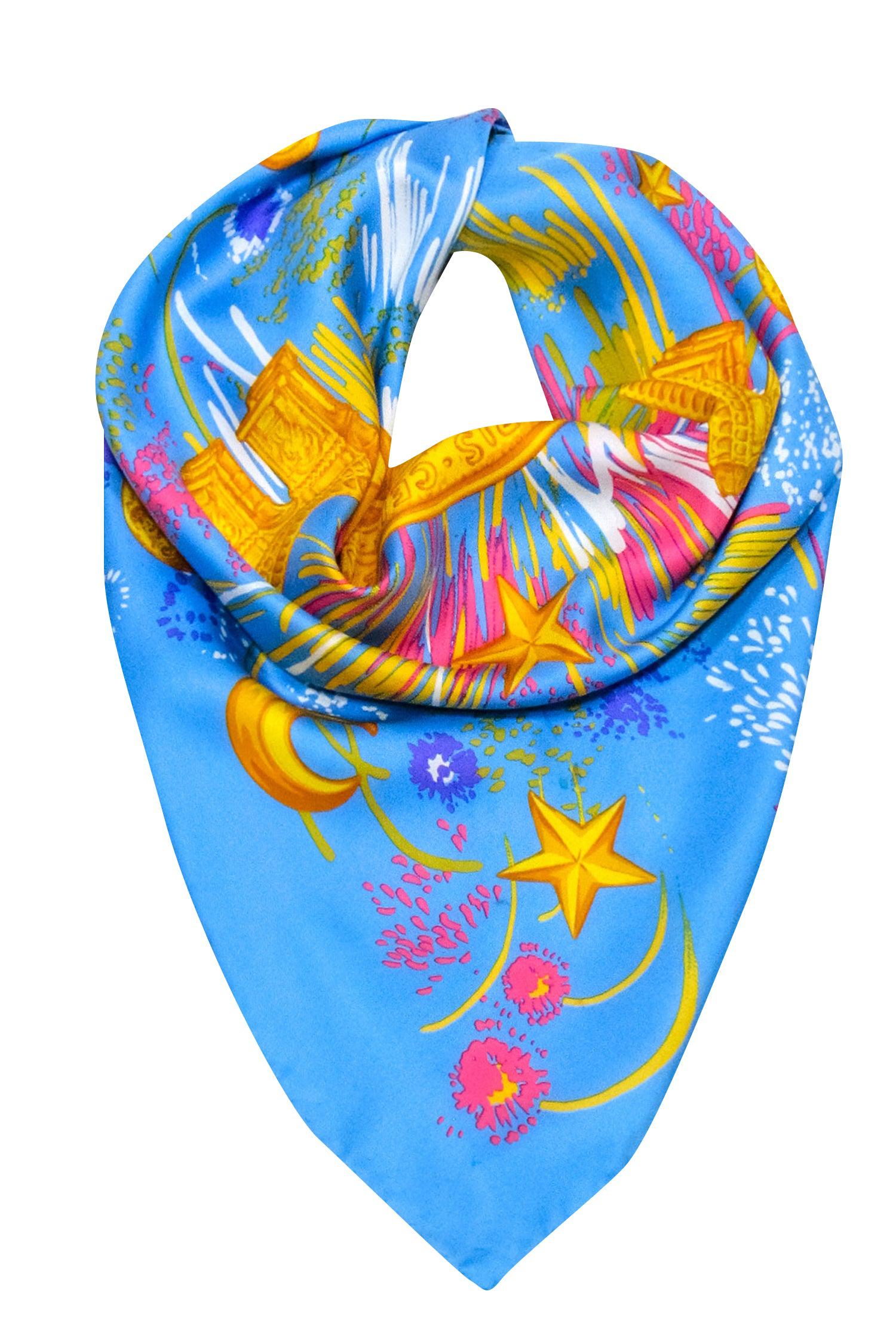 Celine - Blue & Multi Color Print Scarf