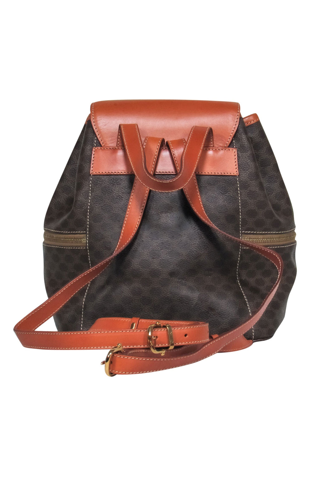Celine - Brown Pebbled Leather Printed Fold-Over "Borsa Donna" Backpack