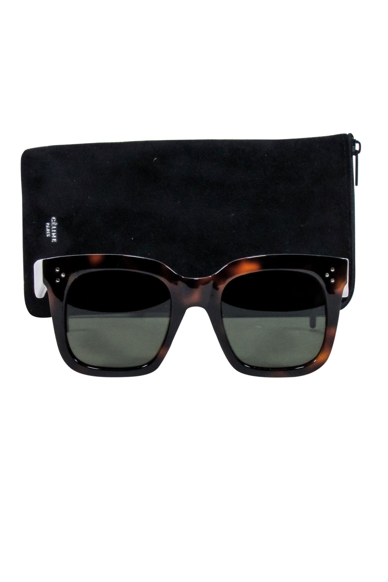 Celine - Brown Tortoise Large Square Sunglasses w/ Three Dot Print