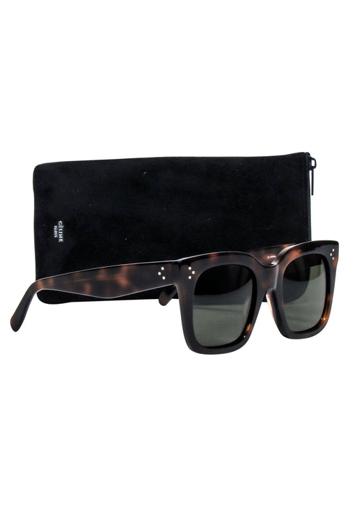 Celine - Brown Tortoise Large Square Sunglasses w/ Three Dot Print