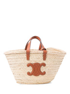 Celine CC Logo Raffia Top Handle Bag Beige Brown