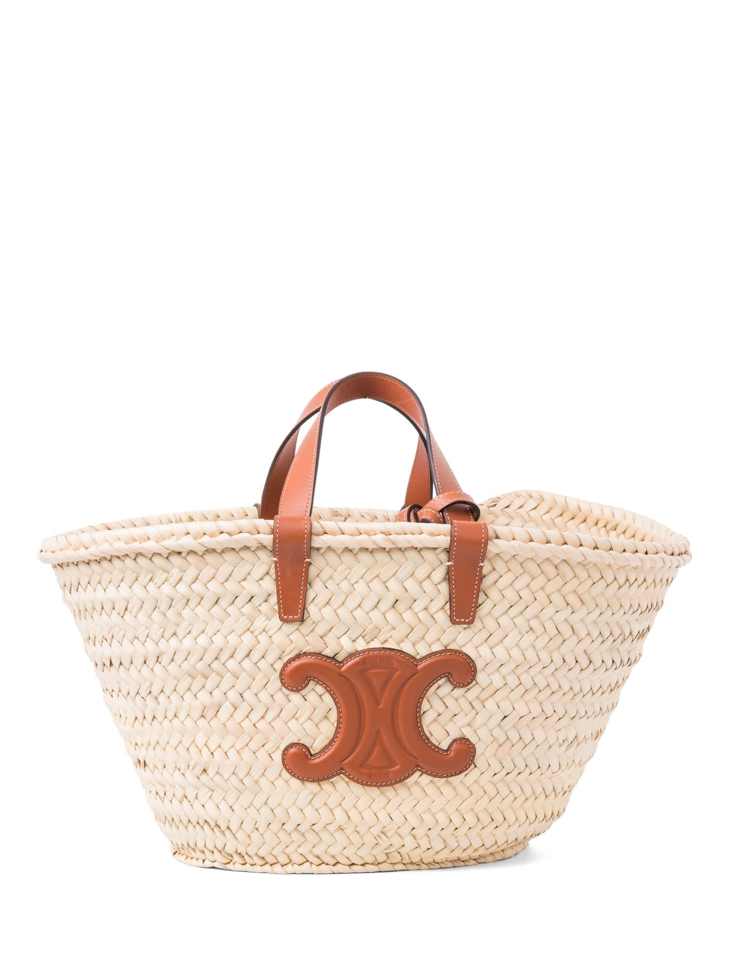 Celine CC Logo Raffia Top Handle Bag Beige Brown
