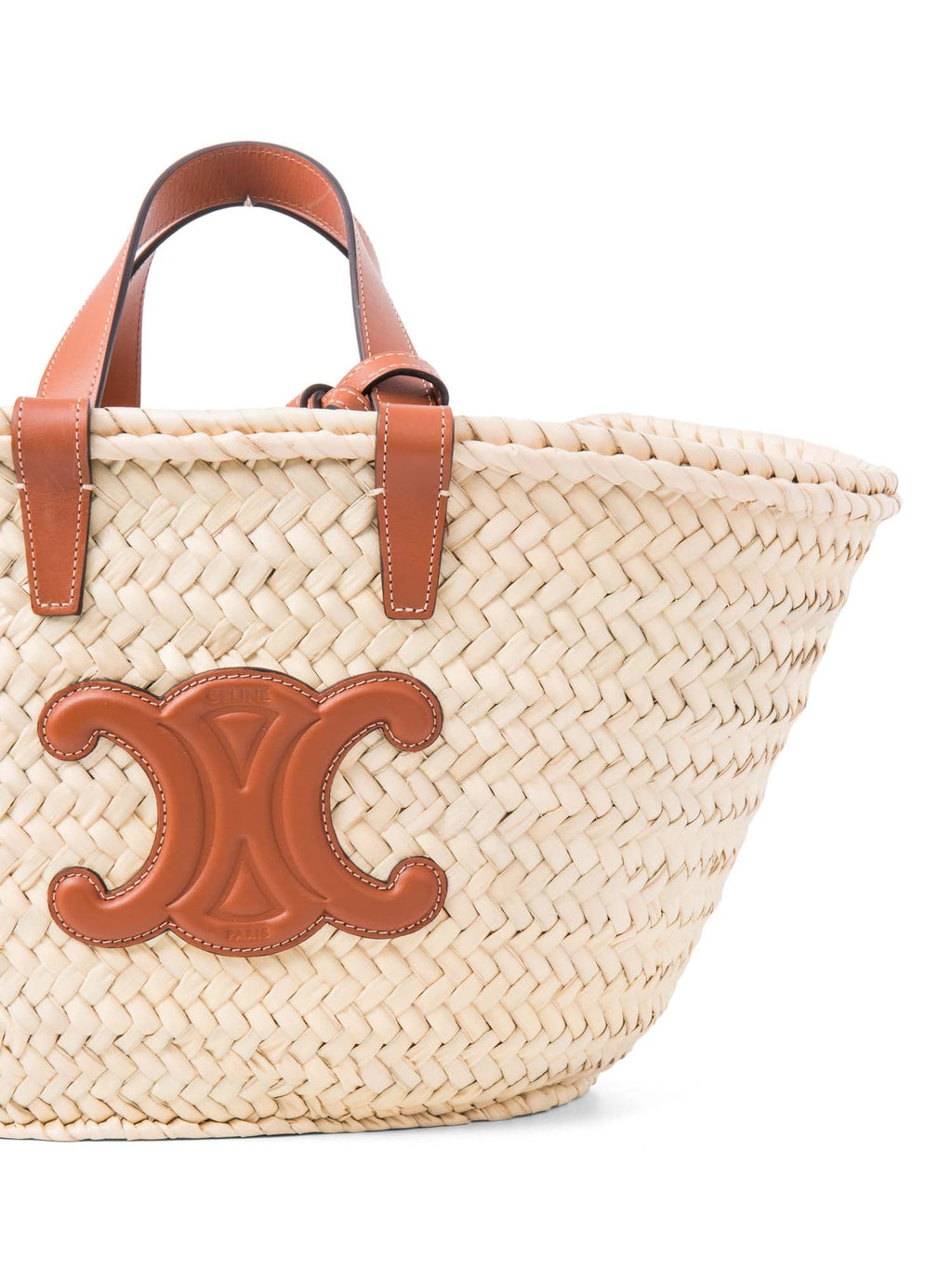 Celine CC Logo Raffia Top Handle Bag Beige Brown