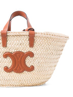 Celine CC Logo Raffia Top Handle Bag Beige Brown