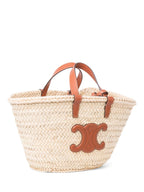 Celine CC Logo Raffia Top Handle Bag Beige Brown