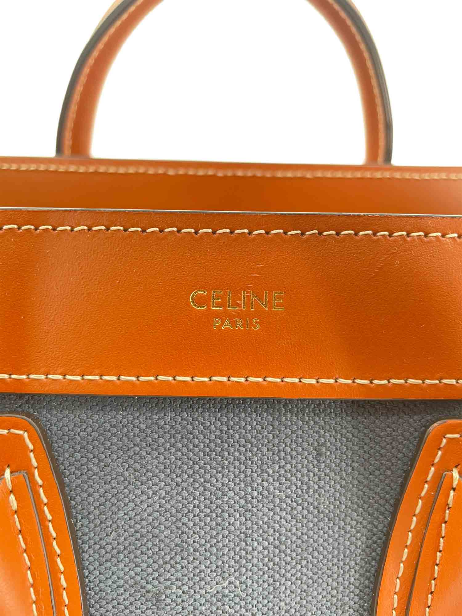 Celine Denim Leather Nano Luggage Bag Brown