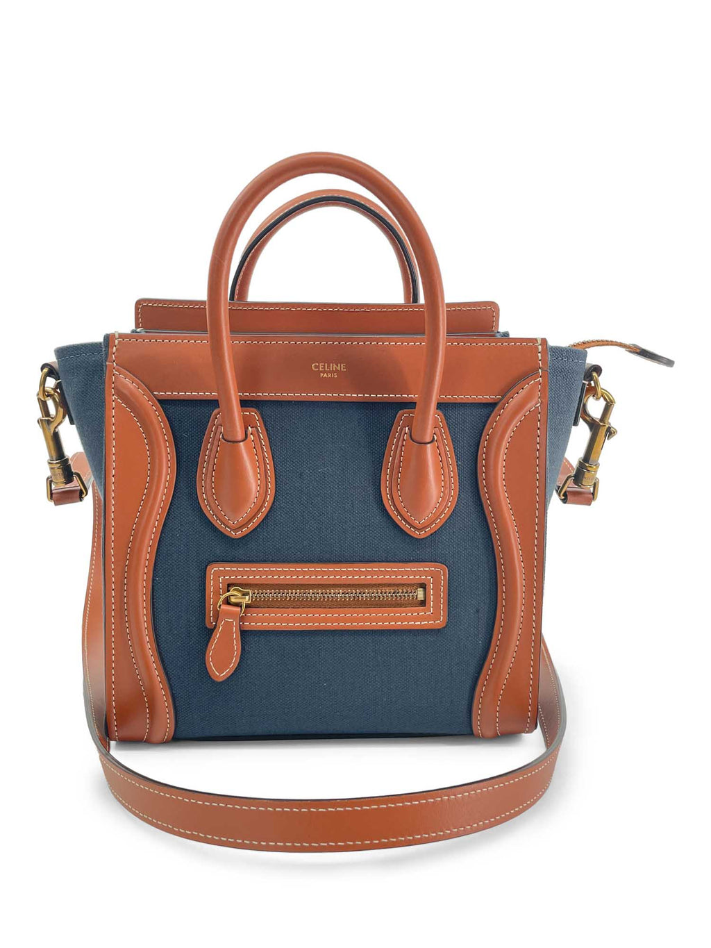 Celine Denim Leather Nano Luggage Bag Brown