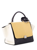 Celine Drummed Leather Medium Tri-Color Trapeze Bag Yellow Black
