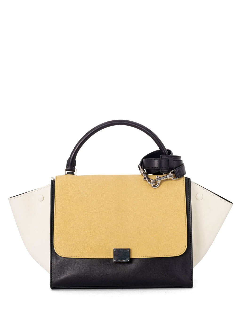 Celine Drummed Leather Medium Tri-Color Trapeze Bag Yellow Black