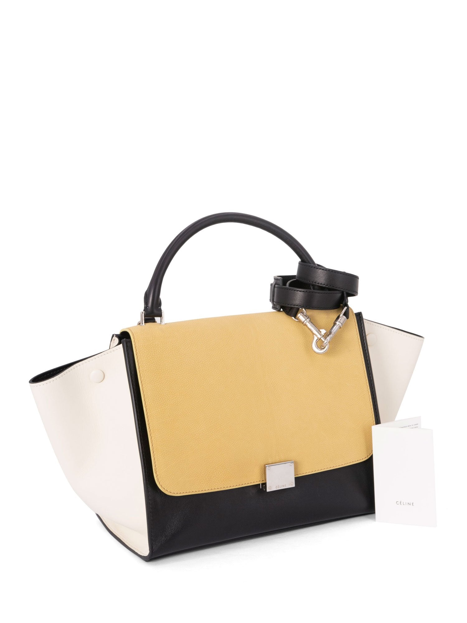 Celine Drummed Leather Medium Tri-Color Trapeze Bag Yellow Black