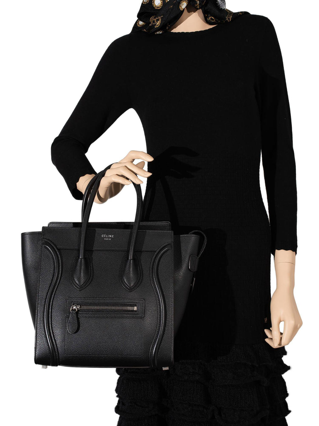 Celine Drummed Leather Micro Luggage Bag Black