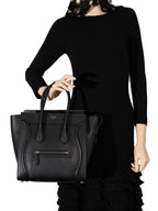 Celine Drummed Leather Micro Luggage Bag Black