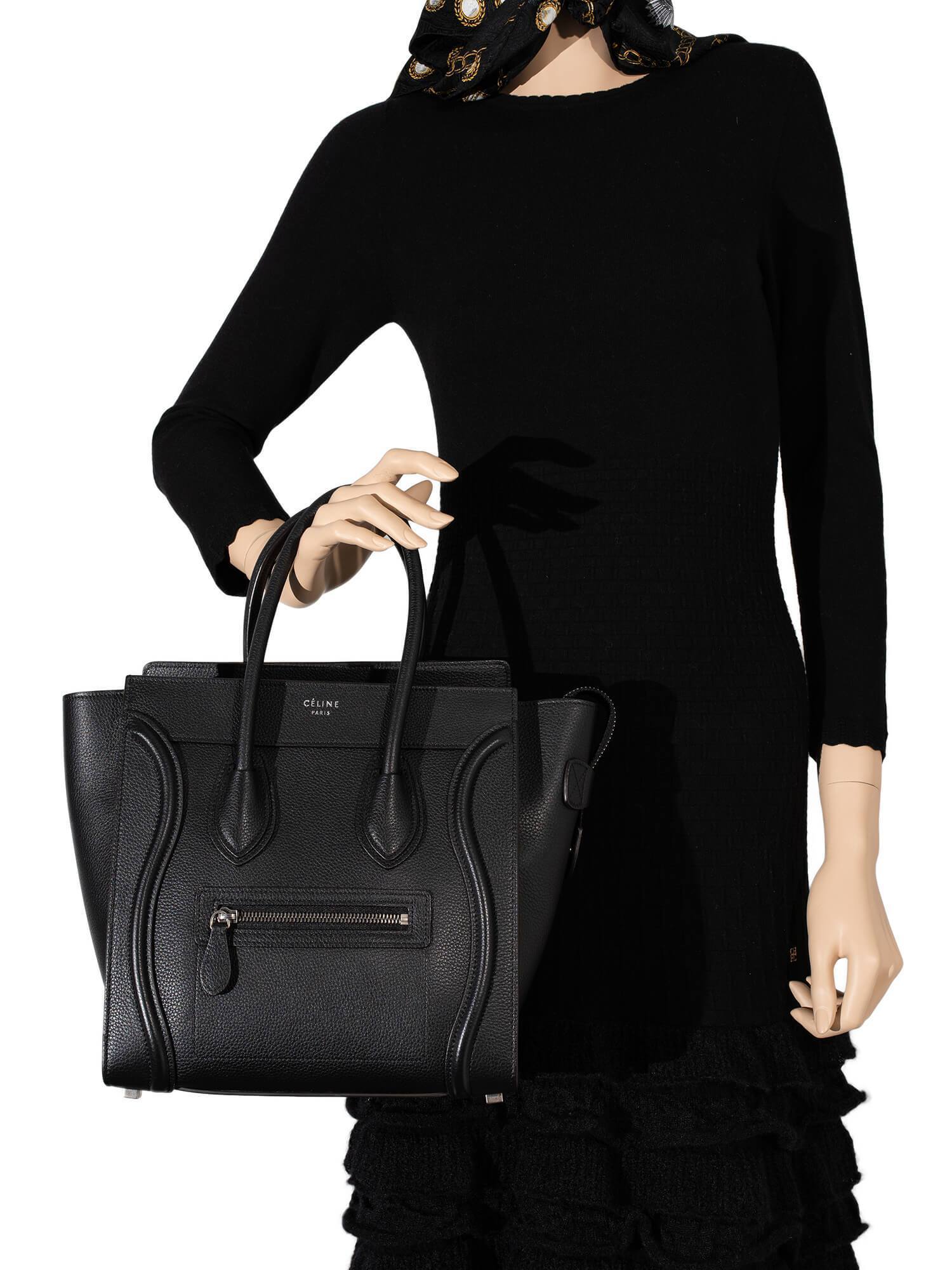 Celine Drummed Leather Micro Luggage Bag Black