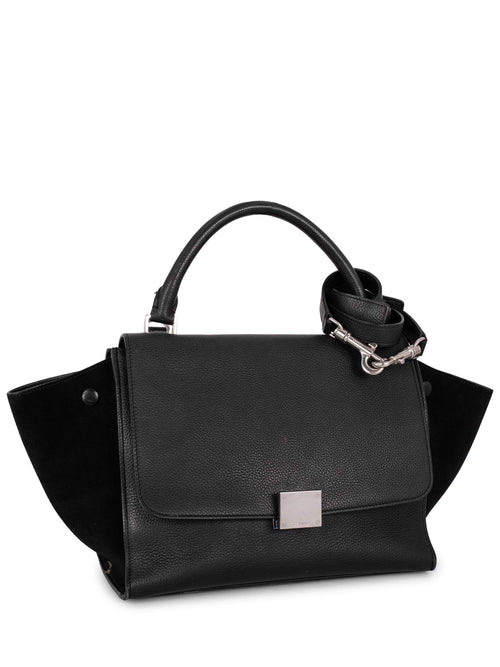 Celine Drummed Leather Mini Trapeze Bag Black