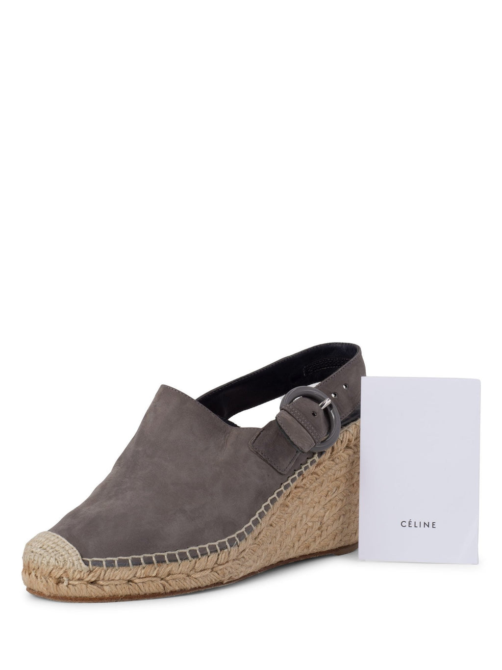 Celine Leather Platform Wedge Espadrilles Grey