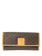 Celine Logo Canvas Flap Long Wallet Brown