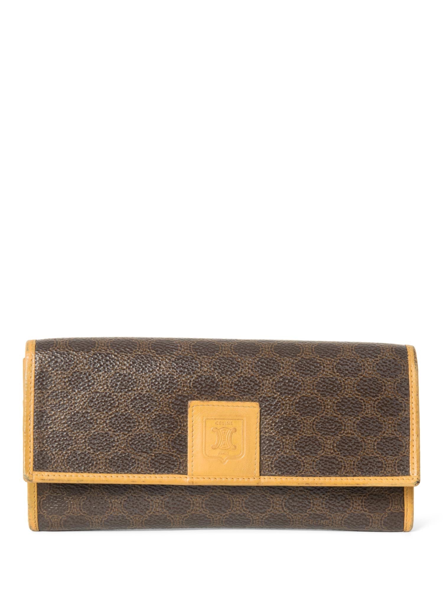 Celine Logo Canvas Flap Long Wallet Brown
