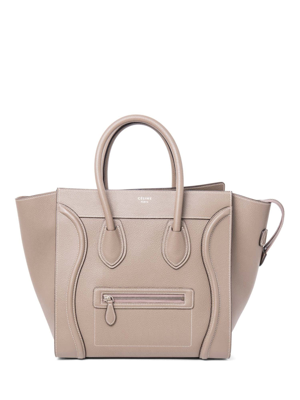 Celine Logo Leather Mini Luggage Tote Bag Taupe