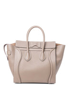 Celine Logo Leather Mini Luggage Tote Bag Taupe
