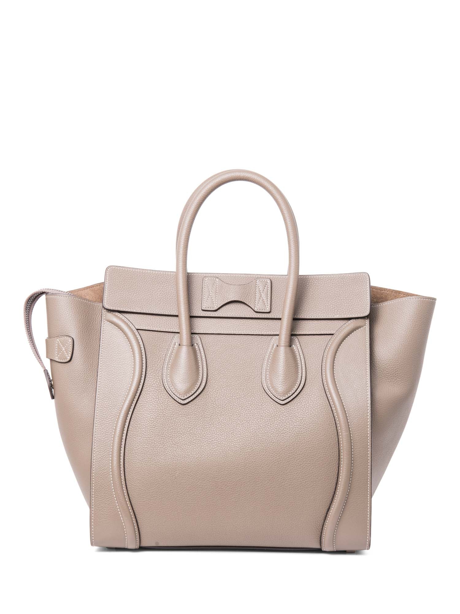 Celine Logo Leather Mini Luggage Tote Bag Taupe