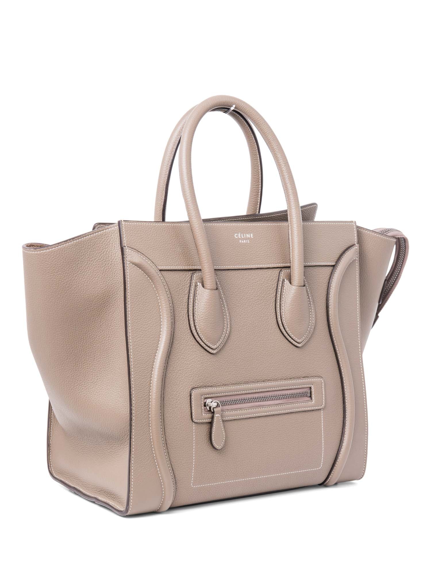 Celine Logo Leather Mini Luggage Tote Bag Taupe