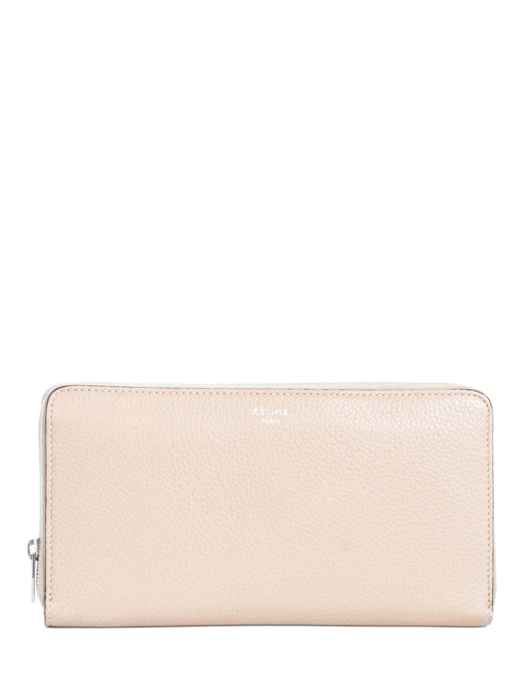 Celine Logo Leather Zippered Wallet Beige