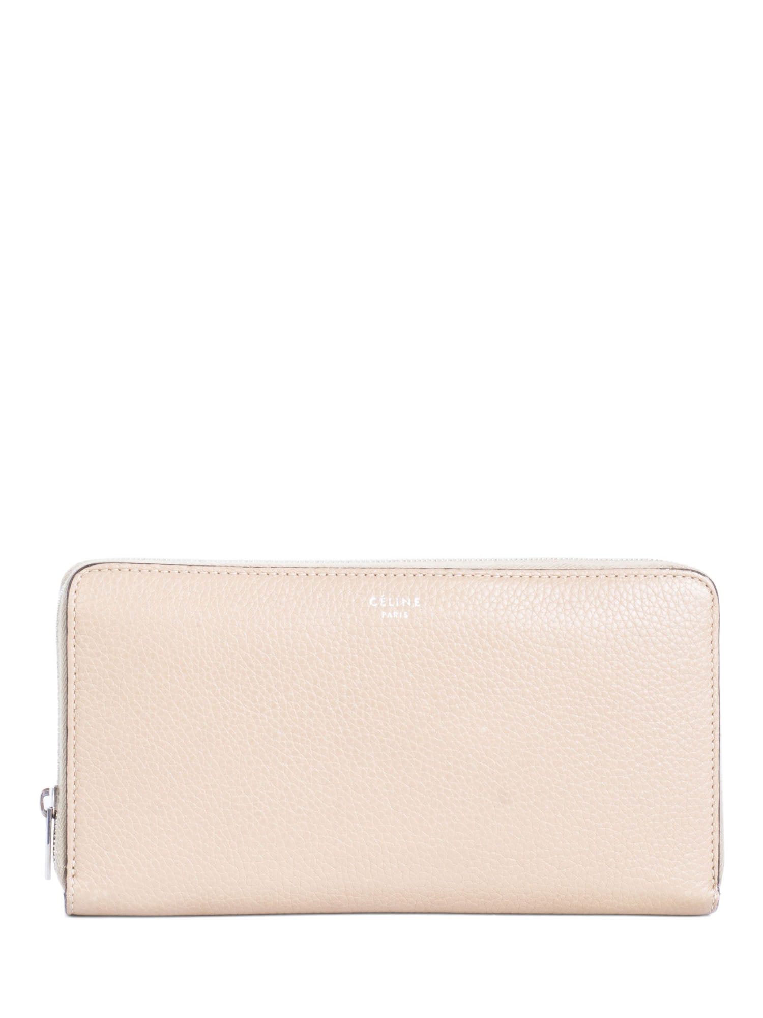 Celine Logo Leather Zippered Wallet Beige