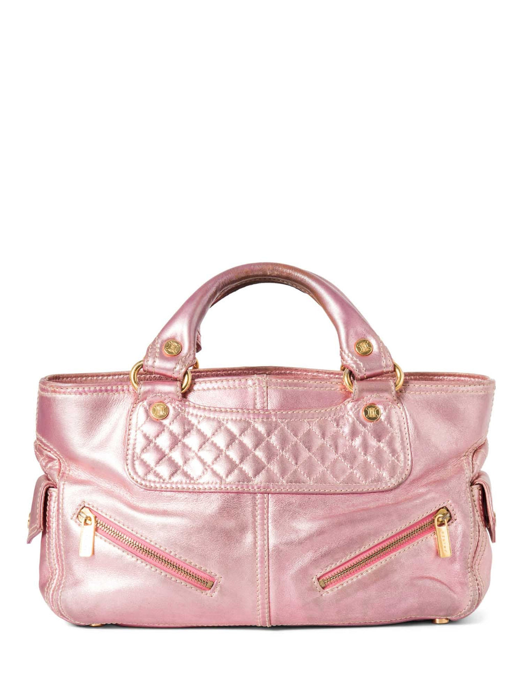 Celine Logo Shimmer Leather  Boogie Bag Pink Gold