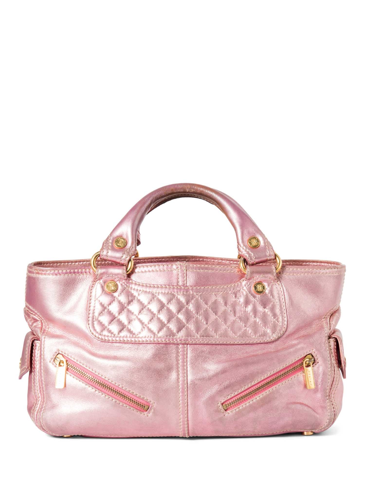 Celine Logo Shimmer Leather  Boogie Bag Pink Gold