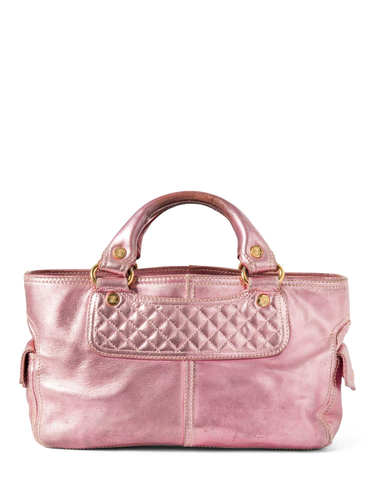 Celine Logo Shimmer Leather  Boogie Bag Pink Gold
