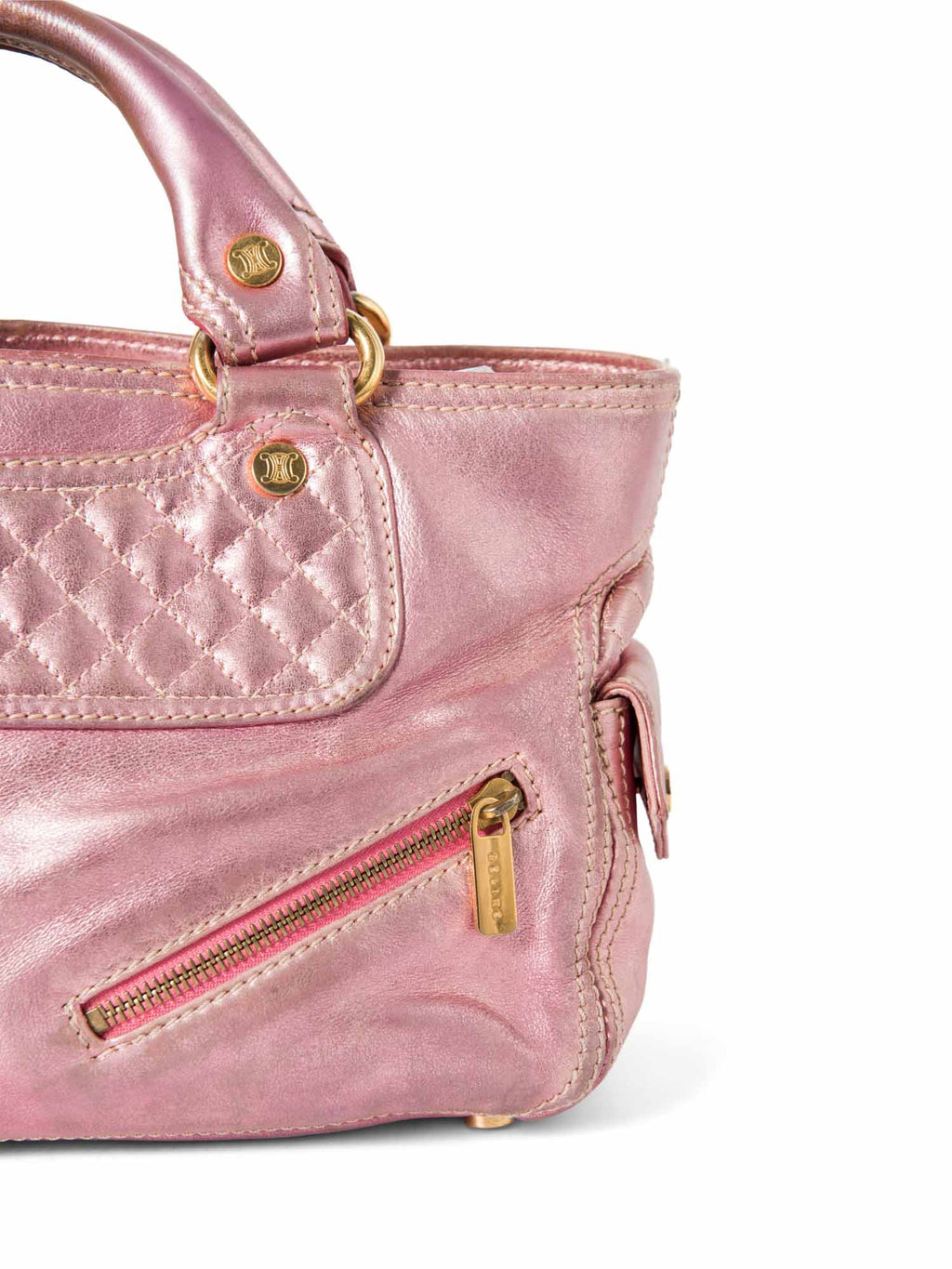 Celine Logo Shimmer Leather  Boogie Bag Pink Gold