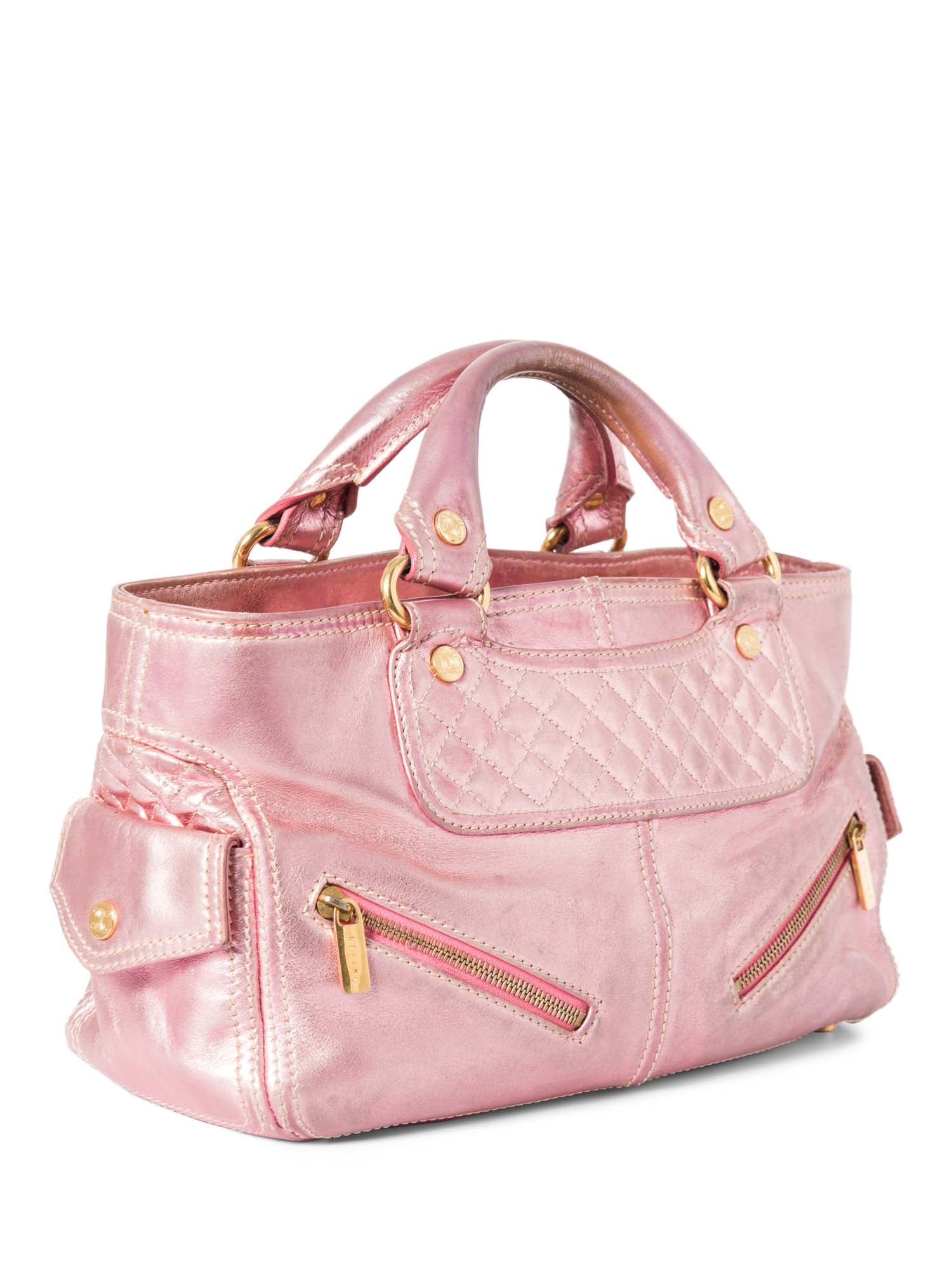Celine Logo Shimmer Leather  Boogie Bag Pink Gold