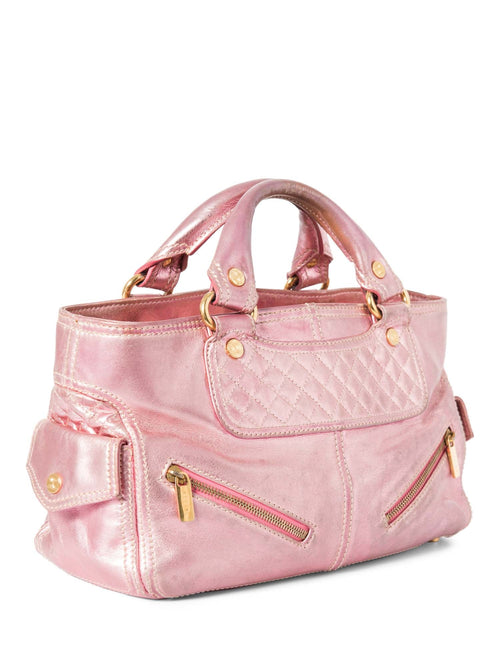 Celine Logo Shimmer Leather  Boogie Bag Pink Gold