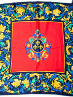Celine Silk Logo Floral Scarf Red Blue