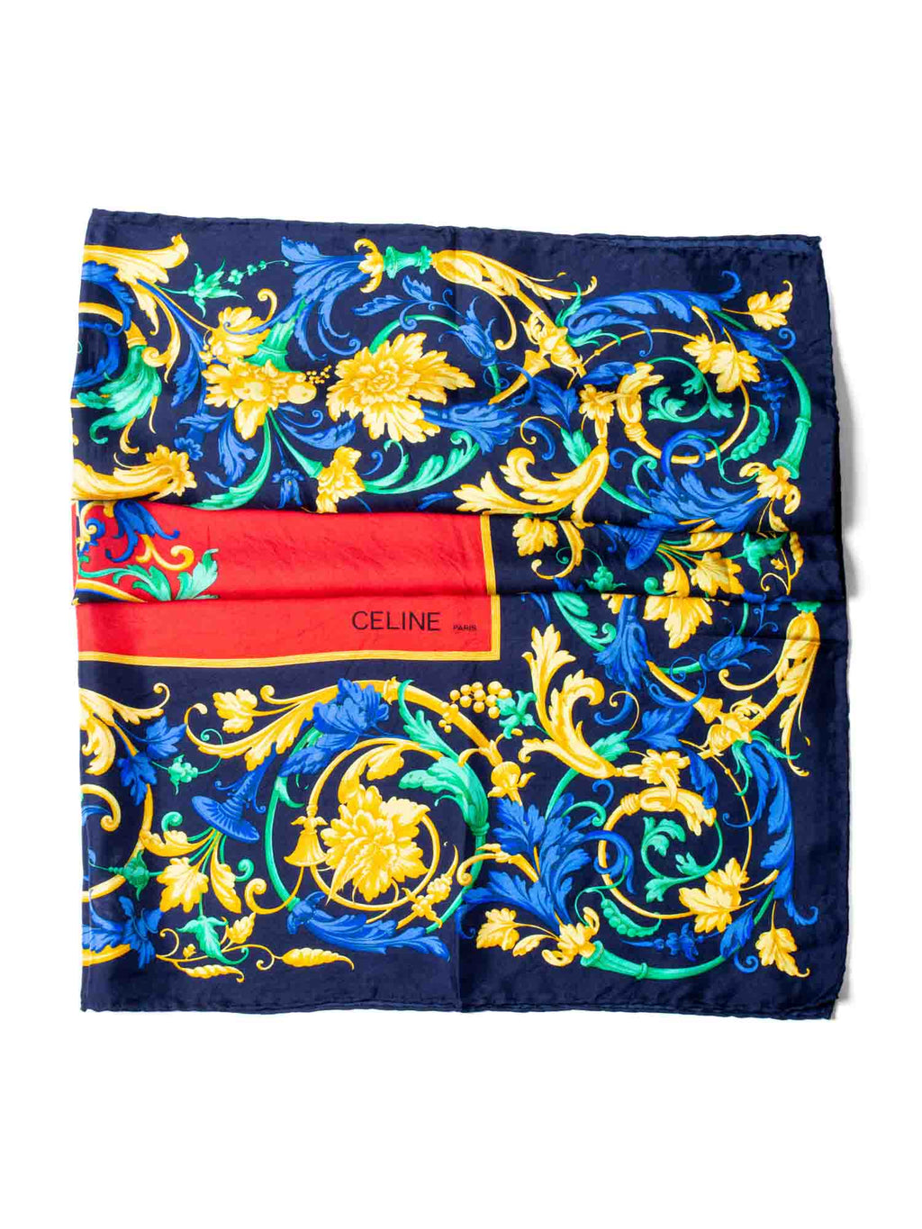 Celine Silk Logo Floral Scarf Red Blue