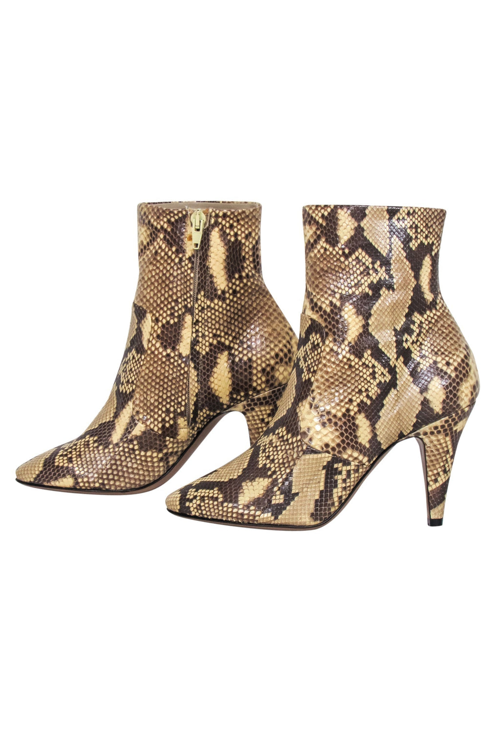 Celine - Tan Snake Skin Ankle Heel Booties Sz 6